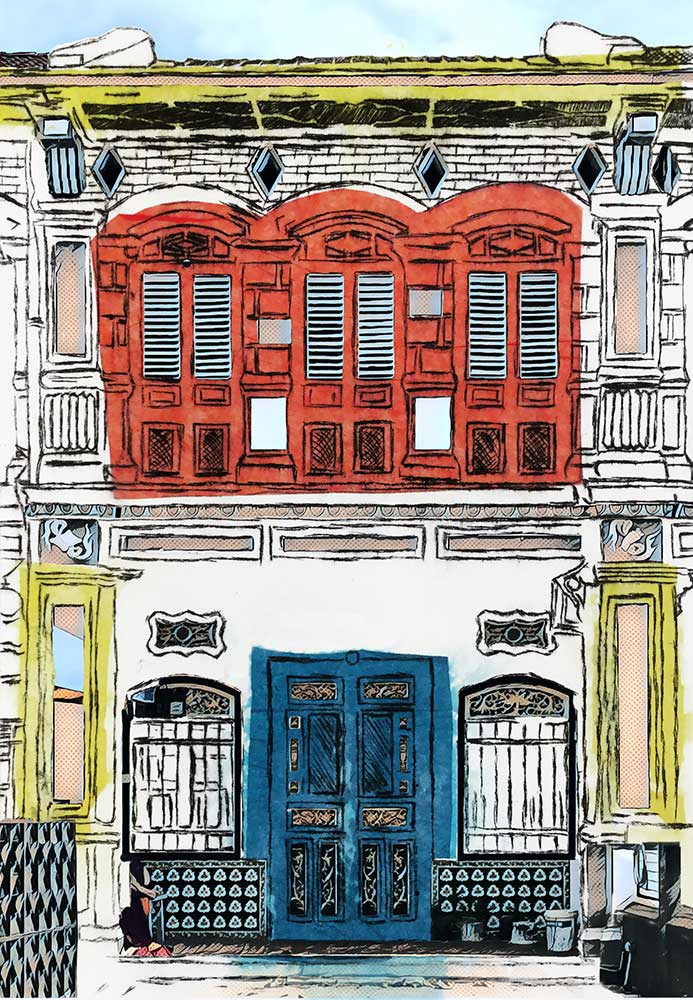 Penang House Front, Mixed Media