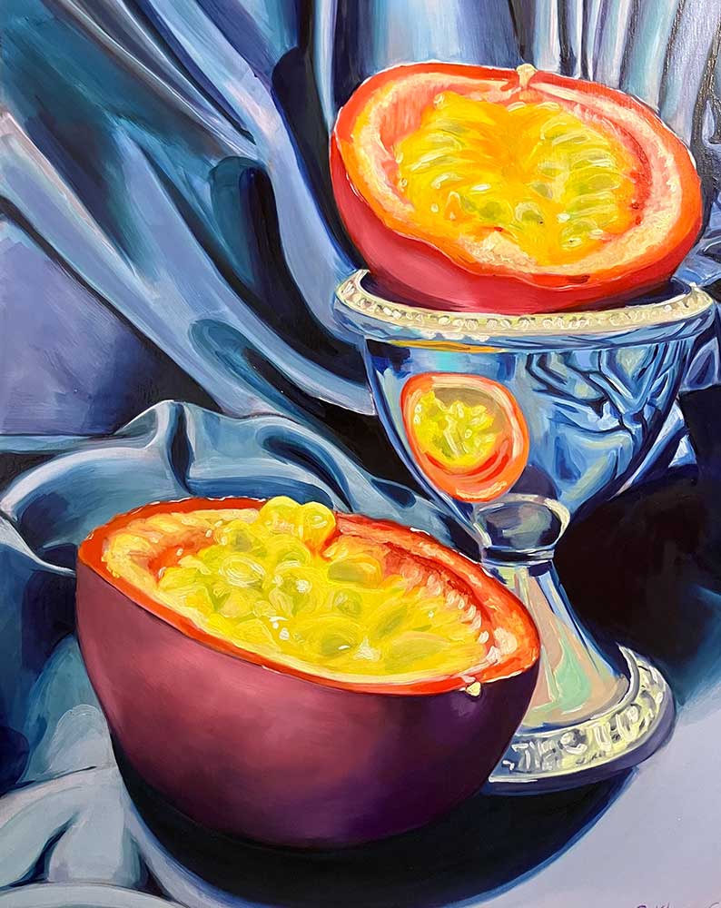 Still Life with Passion  Fruit, oil on linen